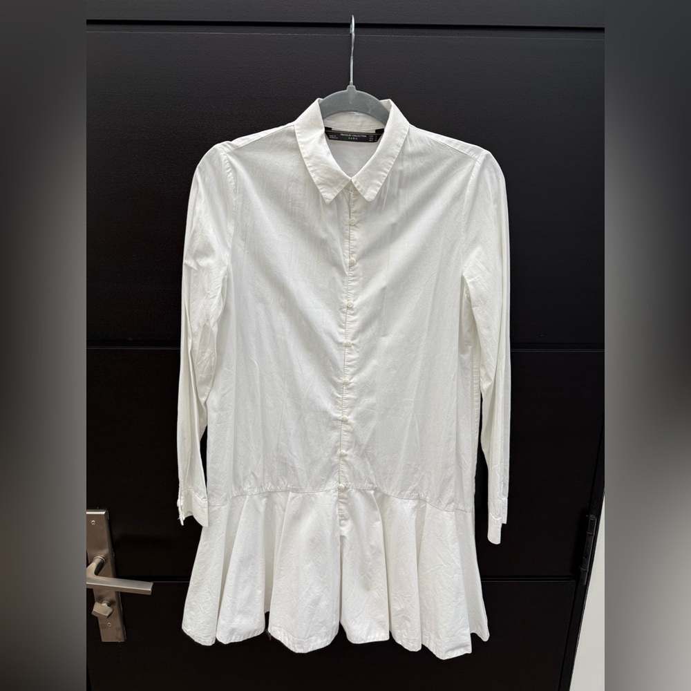 Zara Cotton Mini Shirt Dress With Ruffles
